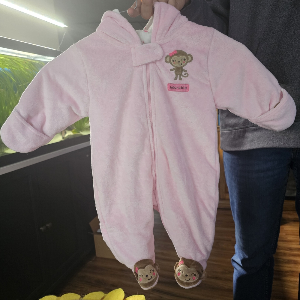Carter's Pink Monkey Hooded Footie